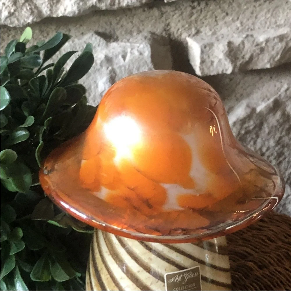 Pier1 Imports‎ Art Glass Collection Mushroom Decor Orange Amber 7